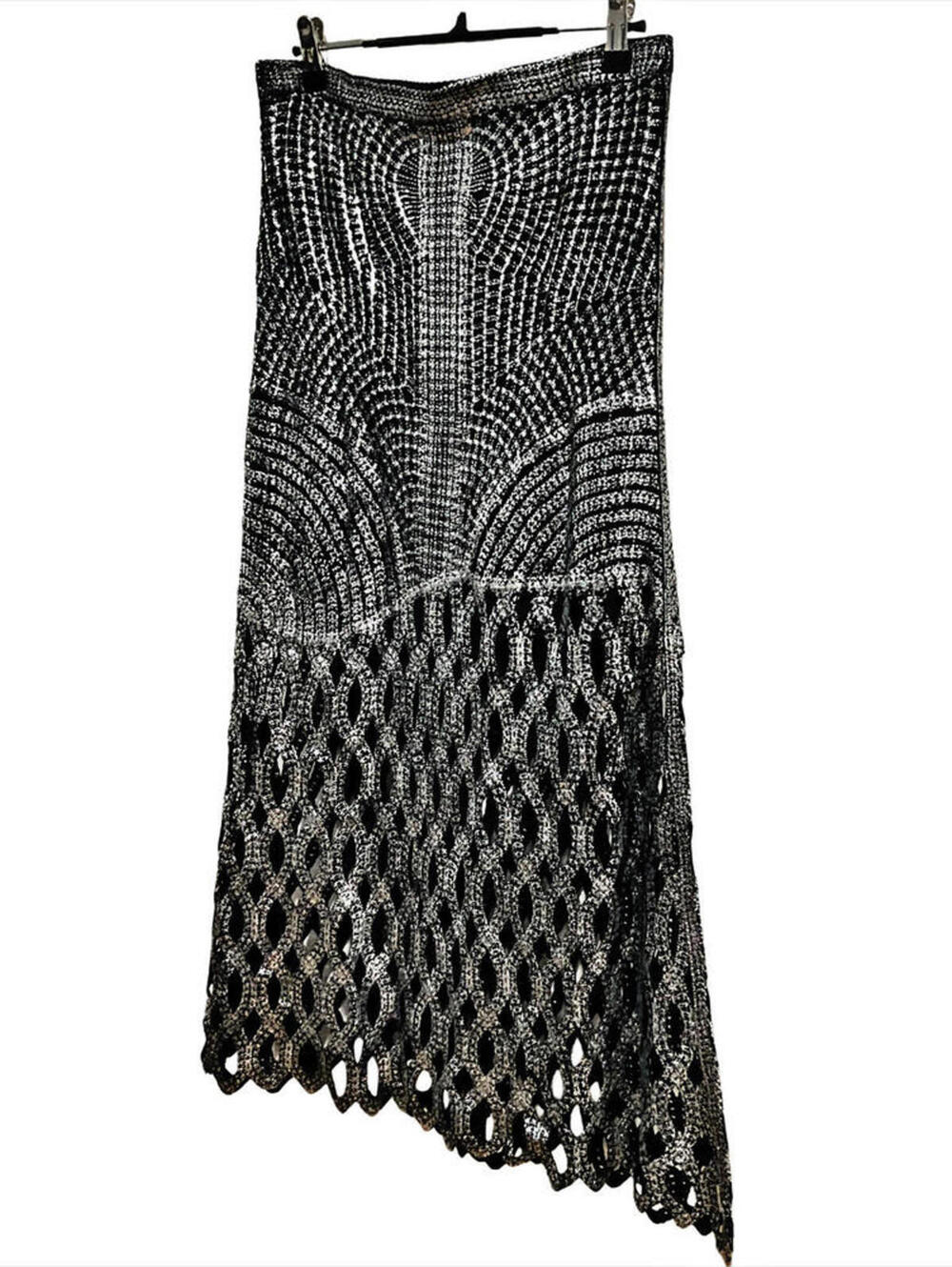 NWT Elegant Euro Sheer Knotted Crochet Lace Silver Metallic A-Line Maxi Skirt - Picture 11 of 12